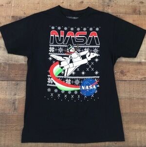 NASA Holiday Christmas Snowman Rocket Graphic Tee T-Shirt Men's Large L Black